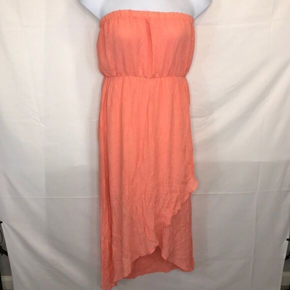 just be Dresses & Skirts - Just  Be Strapless Coral Tulip-Front Maxi Dress